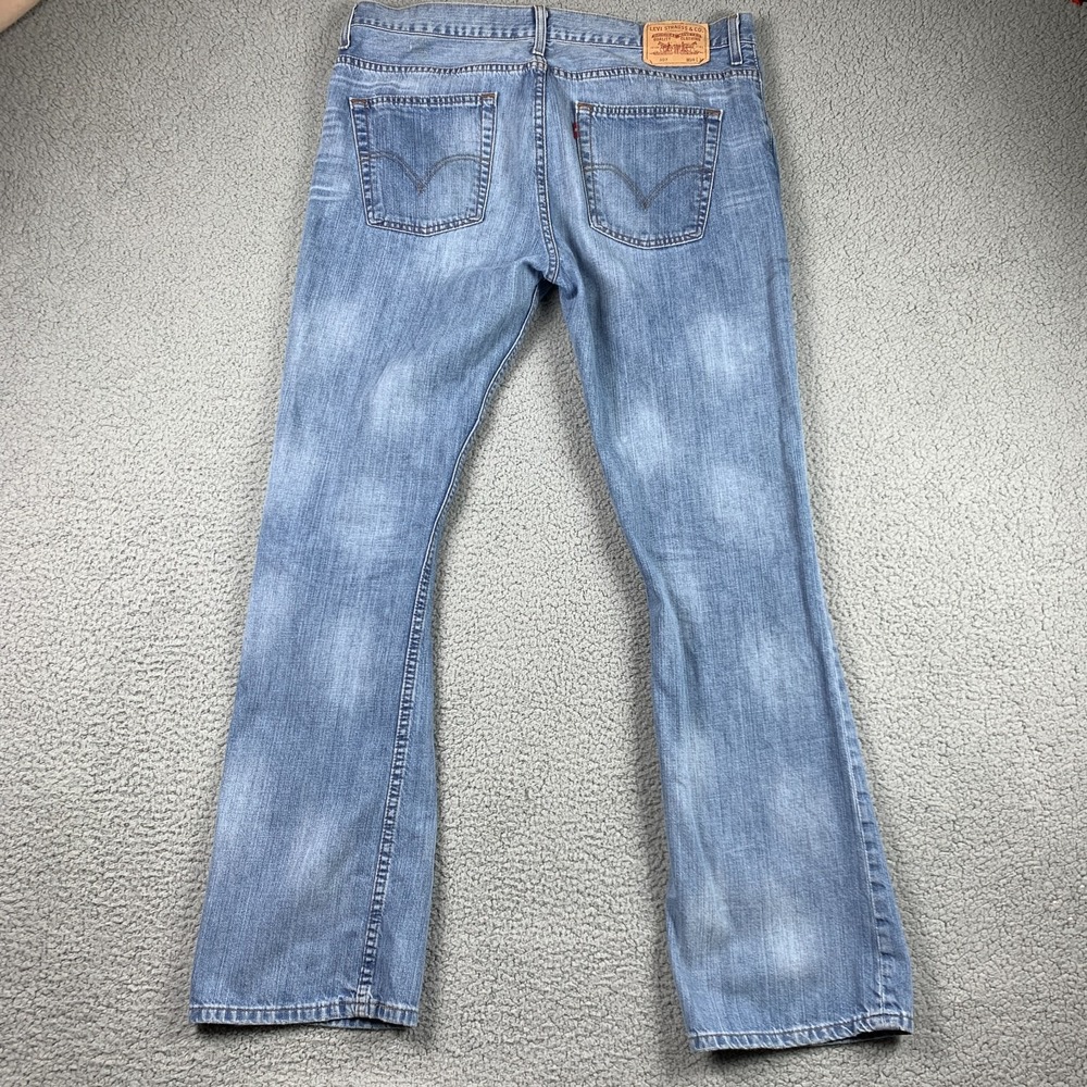 Levis Jeans Mens 38x34 (Fits 37x33) Blue 507 Slim Fit Boot‎ Cut Cool Spot Fades